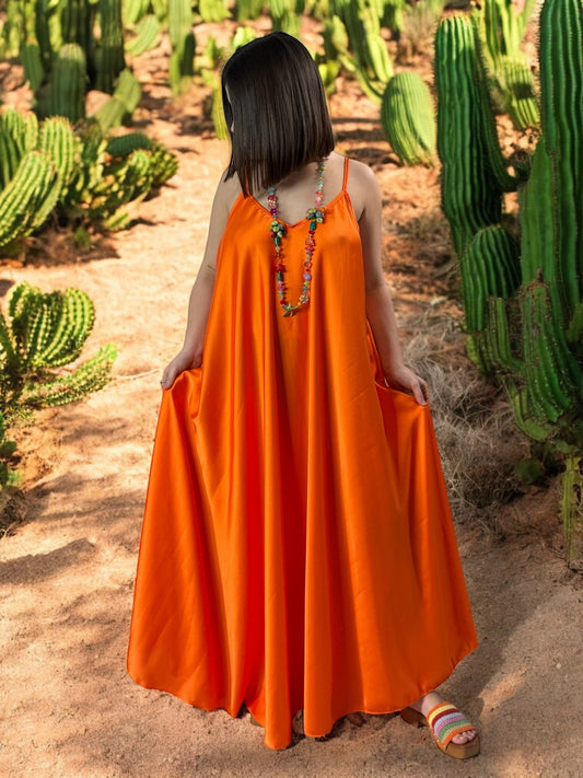 TIPHAINE - ROBE AMPLE FLUIDE ORANGE JUSQU'A LA TAILLE 50/52