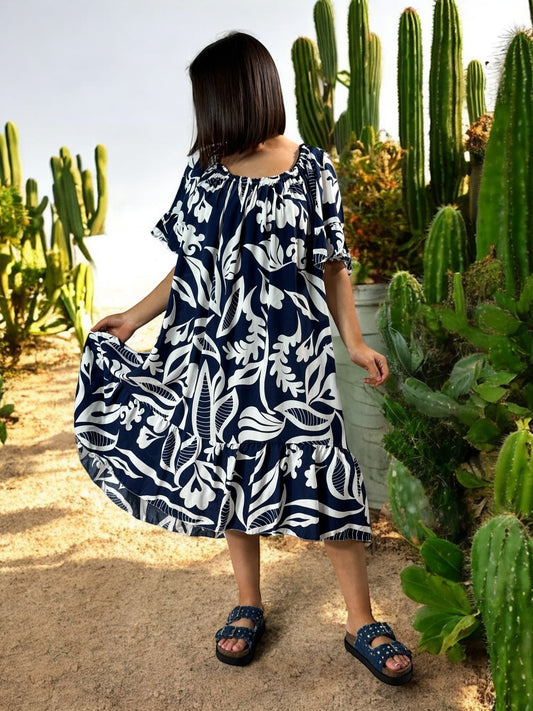 BANDOL - ROBE OVERSIZE MARINE A MOTIF JUSQU'A LA TAILLE 56