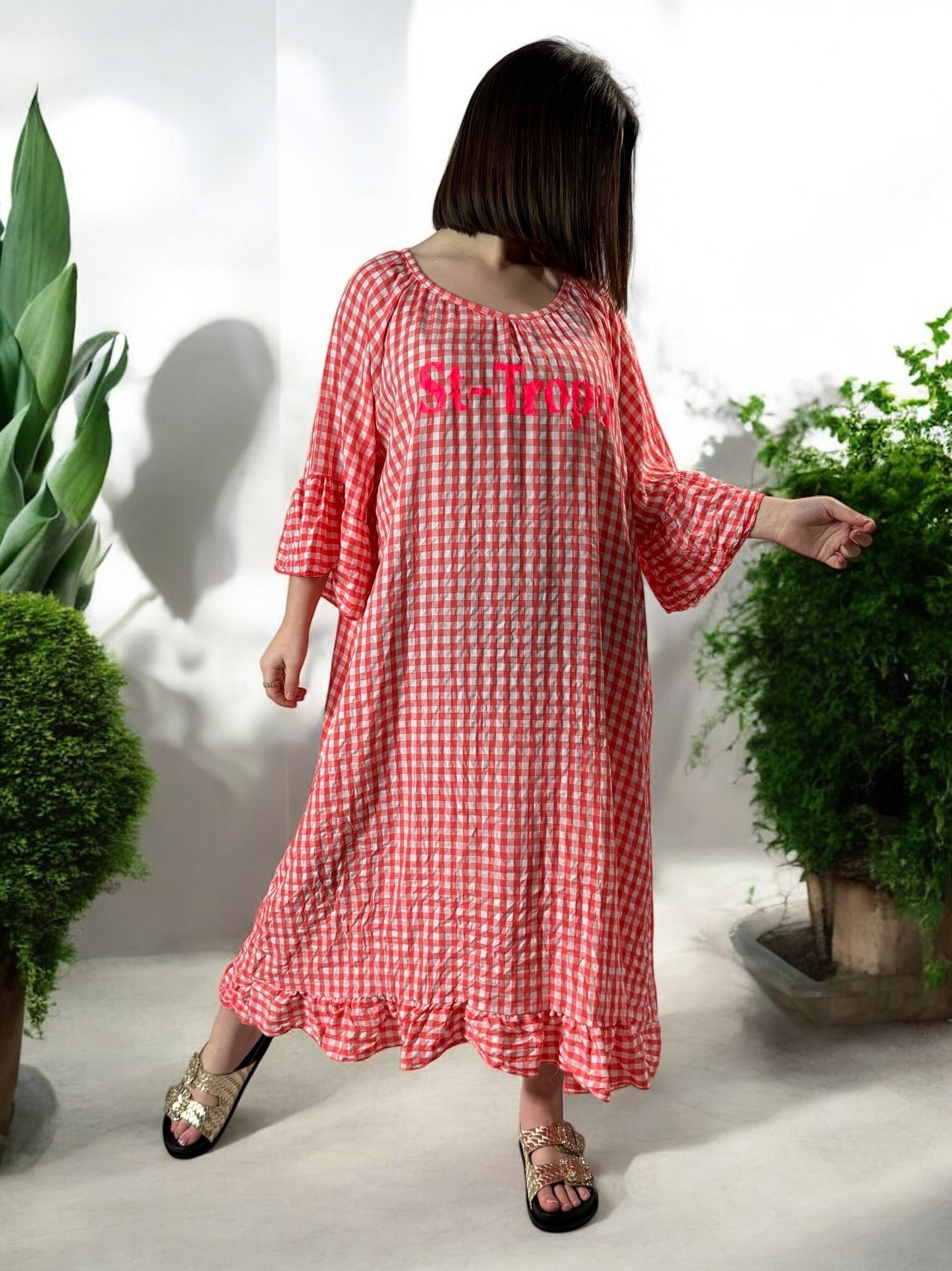ST TROPEZ - ROBE VICHY ROUGE JUSQU'A LA TAILLE 52