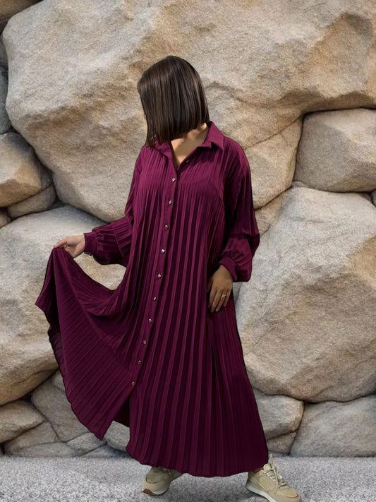 MAROUSSIA - ROBE CYCLAMEN PLIS SOLEIL JUSQU'A LA TAILLE 56