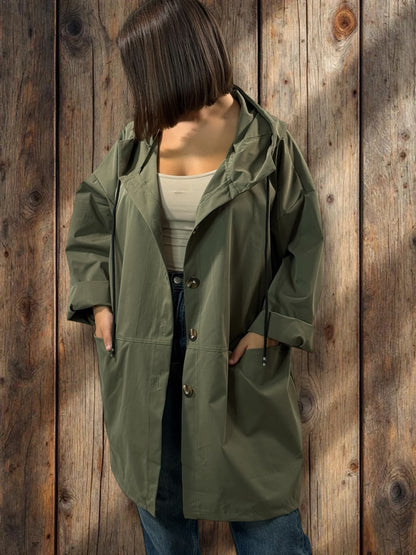 DORIAN - VESTE TRENCH KAKI OVERSIZE A CAPUCHE JUSQU'A LA TAILLE 56