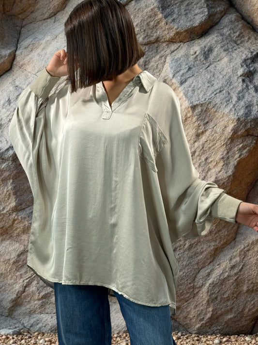 MONICA - TUNIQUE BLANC CASSE OVERSIZE ASPECT SOIE JUSQU'A LA TAILLE 56