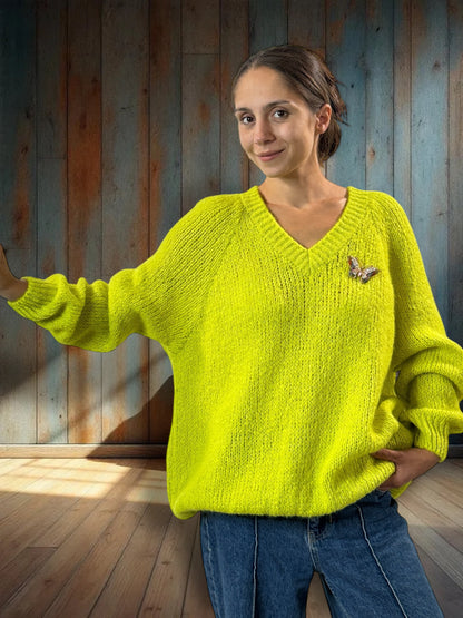 MATTEO - PULL VERT AVEC MOHAIR JUSQU'A LA TAILLE 54