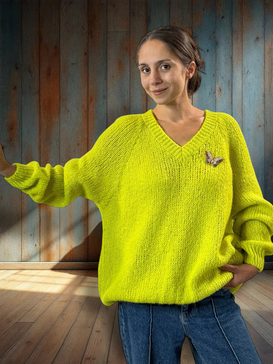 MATTEO - PULL VERT AVEC MOHAIR JUSQU'A LA TAILLE 54