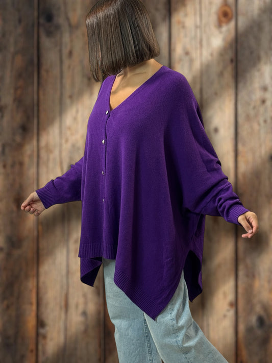 MATHILDE - GILET OVERSIZE VIOLET JUSQU'A LA TAILLE 56/58