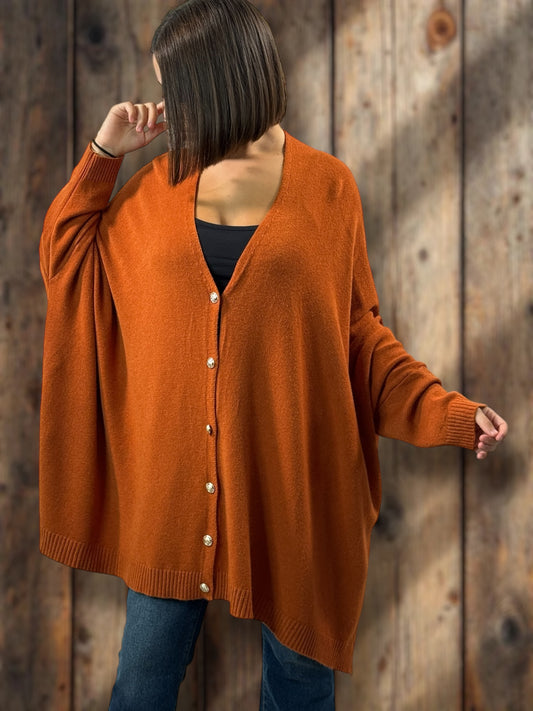 MATHILDE - GILET OVERSIZE ROUX JUSQU'A LA TAILLE 56/58