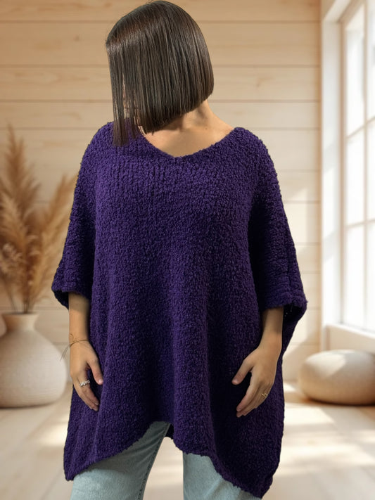 CAMILLE - PULL VIOLET OVERSIZE JUSQU'A LA TAILLE 58