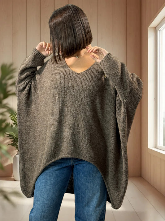 JULIA- PULL OVERSIZE MOKA JUSQU'A LA TAILLE 56/58