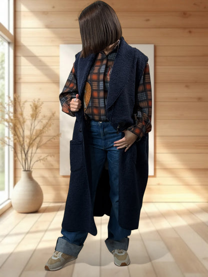 MAUD - GILET MARINE SANS MANCHES JUSQU'A LA TAILLE 54/56