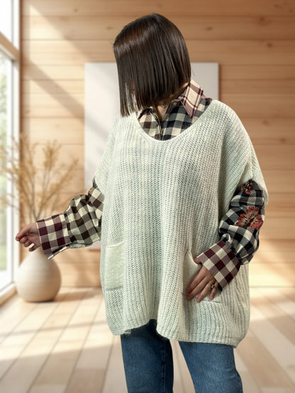 ENZO - PULL BLANC CASSE OVERSIZE JUSQU'A LA TAILLE 56