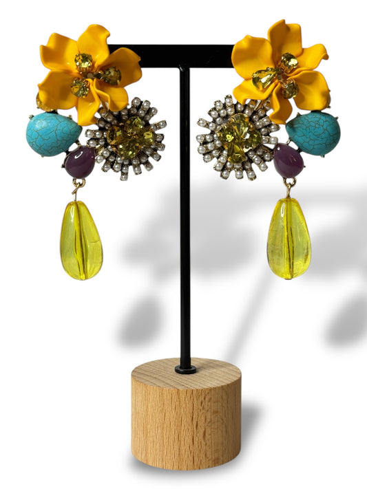 CHAMPAGNE - BOUCLES D'OREILLES FLEUR STRASS