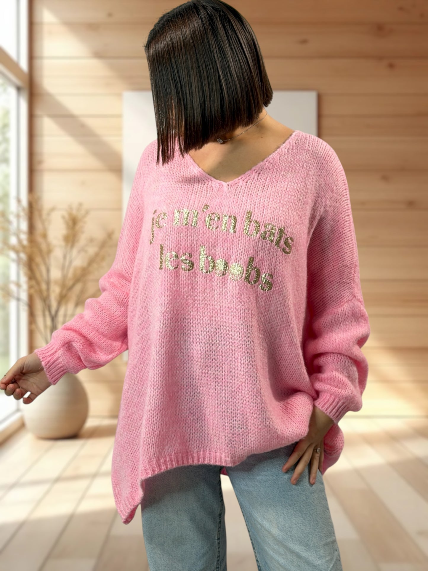 LUCIA - PULL OVERSIZE ROSE JUSQU'A LA TAILLE 54