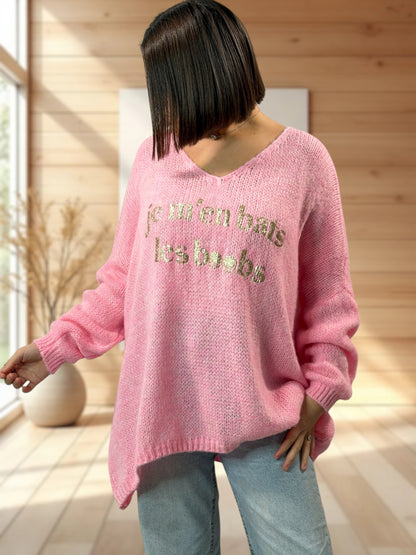 LUCIA - PULL OVERSIZE ROSE JUSQU'A LA TAILLE 54