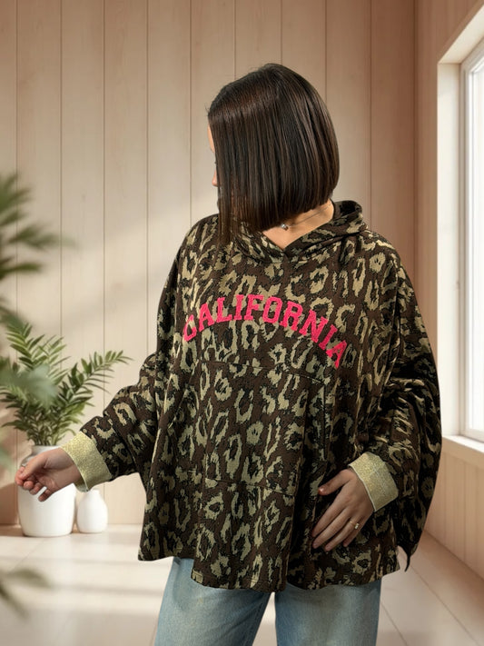 CALIFORNIA - BLOUSE A CAPUCHE LEOPARD JUSQU'A LA TAILLE 52/54