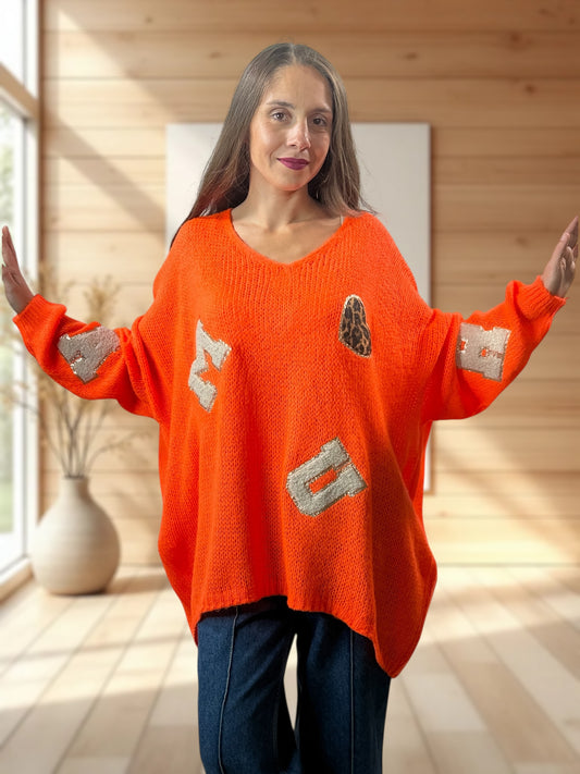 JAMES - PULL OVERSIZE ORANGE JUSQU'A LA TAILLE 56