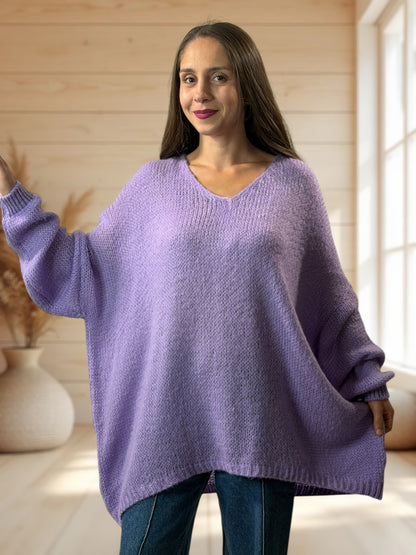RICKOU - PULL OVERSIZE LILAS MOTIF SOLEIL JUSQU'A LA TAILLE 56