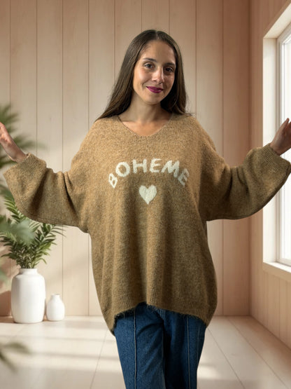 CLAUDIO - PULL CAMEL LOGO BOHEME JUSQU'A LA TAILLE 54/56