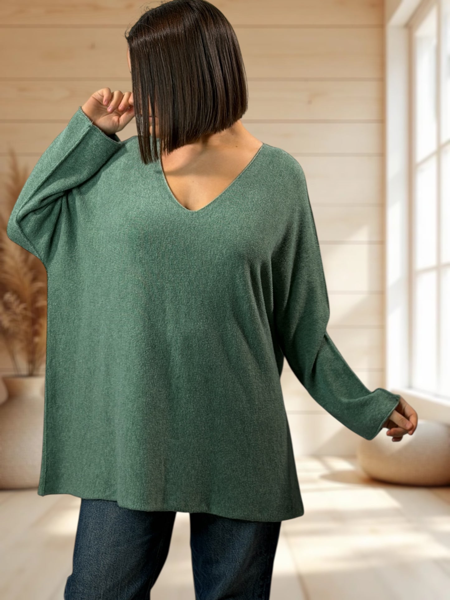 LARA - PULL OVERSIZE VERT CELADON JUSQU'A LA TAILLE 54