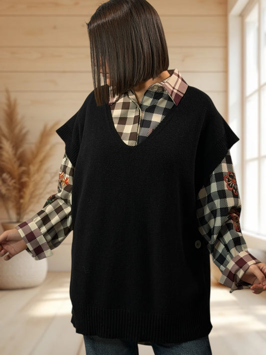 AURELIE - PULL NOIR SANS MANCHES JUSQU'A LA TAILLE 52