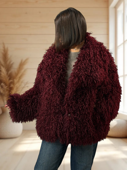 CAROLE - VESTE FAUSSE FOURRURE OVERSIZE BORDEAUX JUSQU'A LA TAILLE 52