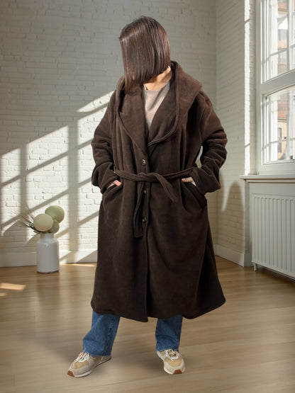CARLOTA - MANTEAU OVERSIZE MARRON A CAPUCHE JUSQU'A LA TAILLE 56/58