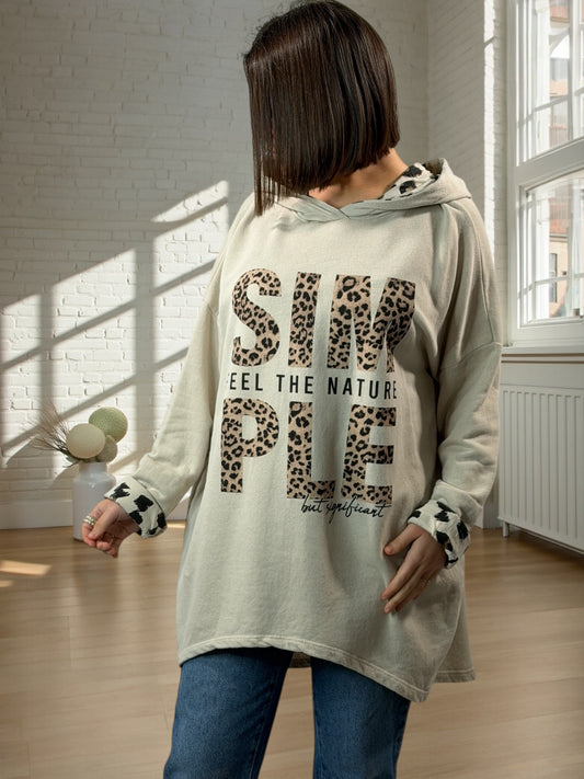 THIBAULT - SWEAT A CAPUCHE OVERSIZE BEIGE JUSQU'A LA TAILLE 54