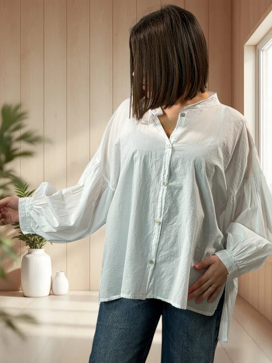 MADDY  - BLOUSE BLANCHE EN COTON JUSQU'A LA TAILLE 50/52