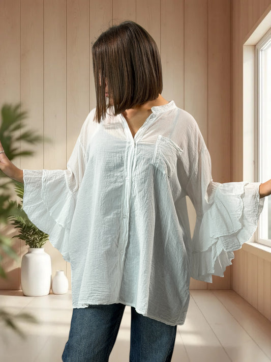 SOLELUNA - BLOUSE BLANCHE EN COTON OVERSIZE JUSQU'A LA TAILLE 52