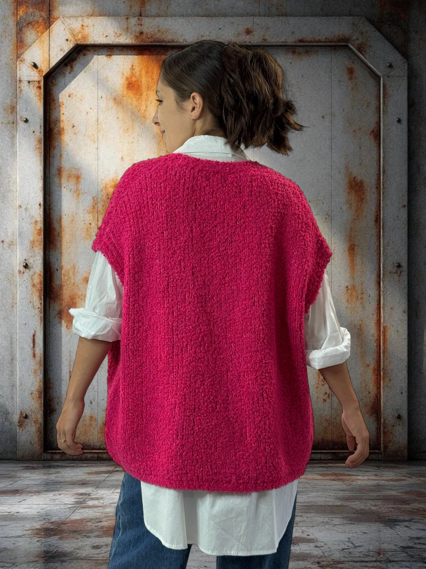 NICO - GILET FUCHSIA SANS MANCHES 2 POCHES JUSQU'A LA TAILLE 56