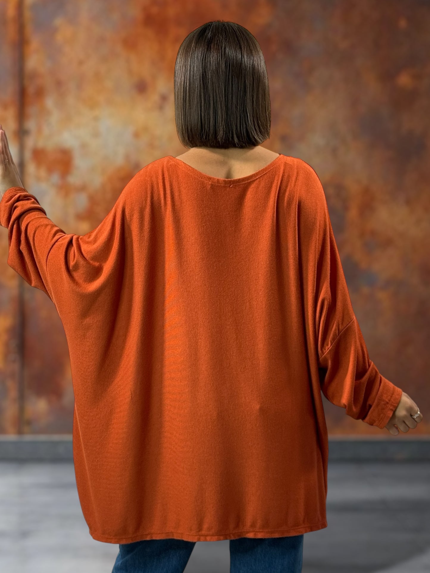 ELSA - PULL ROUX EN MAILLE BORDE DE DENTELLE JUSQU'A LA TAILLE 56/58