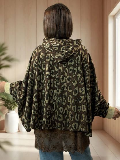CALIFORNIA - BLOUSE A CAPUCHE LEOPARD JUSQU'A LA TAILLE 52/54