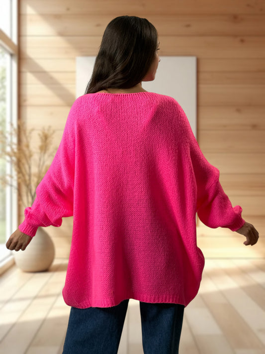MICK - PULL OVERSIZE FUCHSIA AVEC ALPAGA JUSQU'A LA TAILLE 56