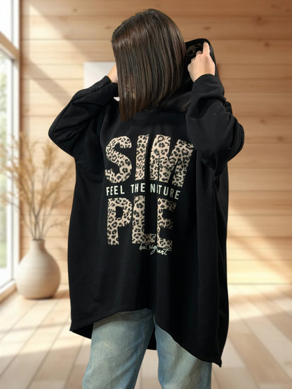 ELLIOT - SWEAT A CAPUCHE OVERSIZE NOIR JUSQU'A LA TAILLE 56