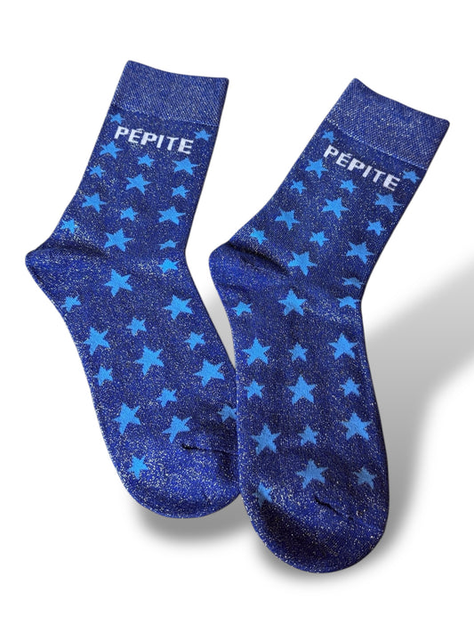 CHAUSSETTES SCINTILLANTES PEPITE BLEU