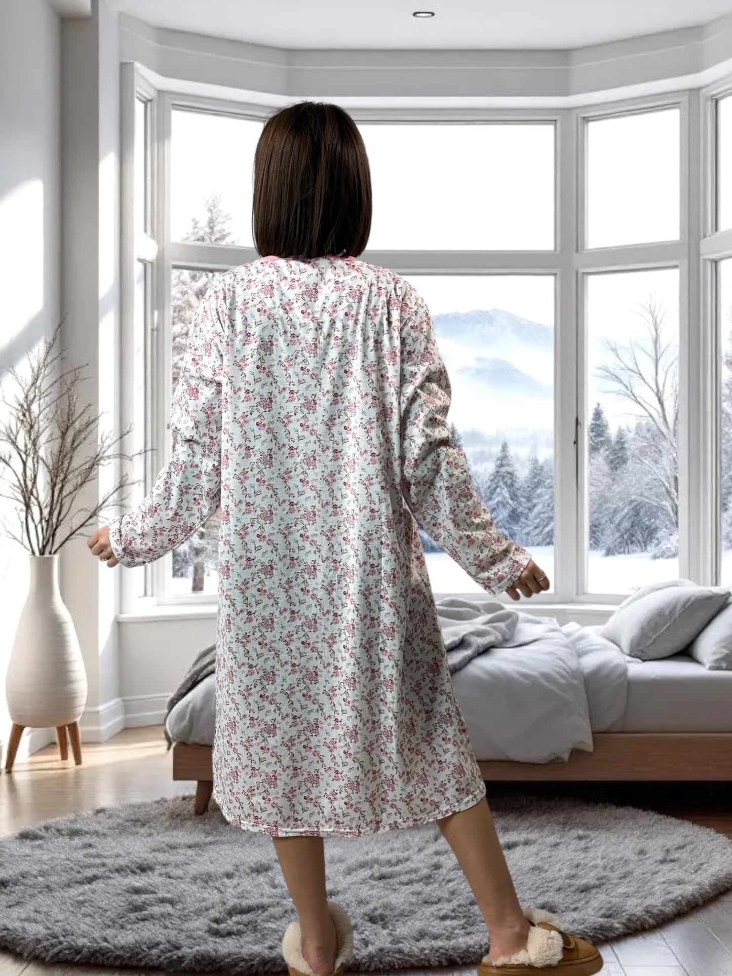 LALY - CHEMISE DE NUIT A FLEUR ROSE 56/58