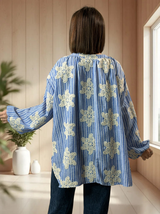 ST TROPEZ - BLOUSE BRODÉE A RAYURE JUSQU'A LA TAILLE 52