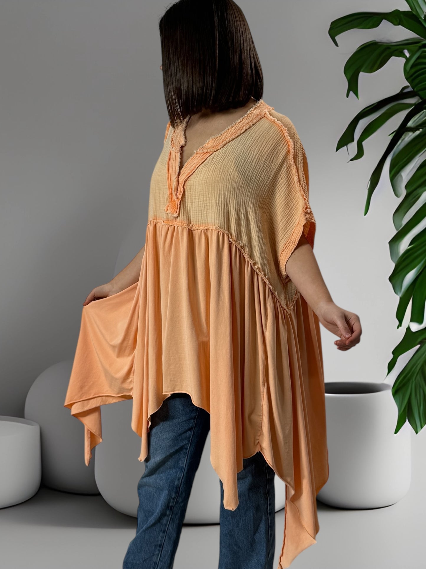 LOUNA - TUNIQUE ORANGE ASYMETRIQUE JUSQU'A LA TAILLE 54/56