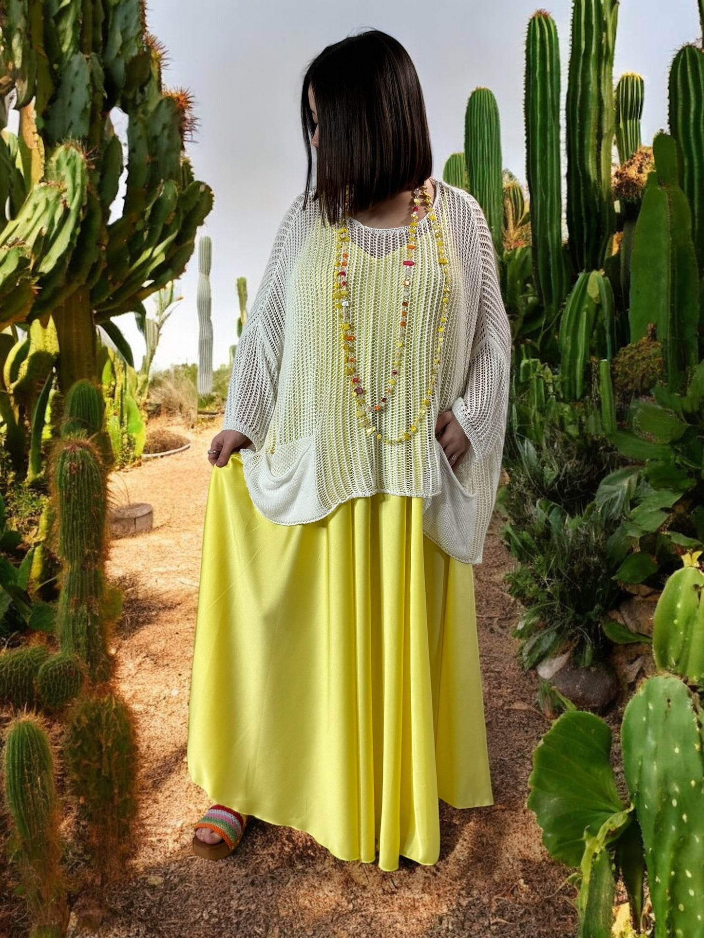 TIPHAINE - ROBE AMPLE FLUIDE JAUNE JUSQU'A LA TAILLE 50/52