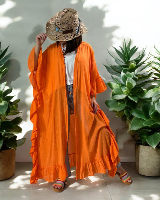 HAPINESS - KIMONO ORANGE OVERSIZE JUSQU'A LA TAILLE 60