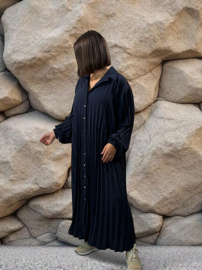 MAROUSSIA - ROBE MARINE PLIS SOLEIL JUSQU'A LA TAILLE 56