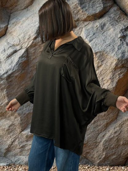MONICA - TUNIQUE MARRON OVERSIZE ASPECT SOIE JUSQU'A LA TAILLE 56