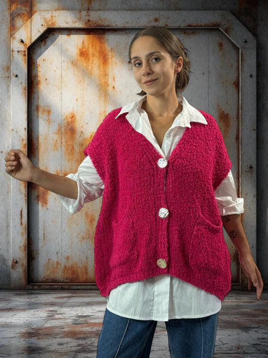 NICO - GILET FUCHSIA SANS MANCHES 2 POCHES JUSQU'A LA TAILLE 56