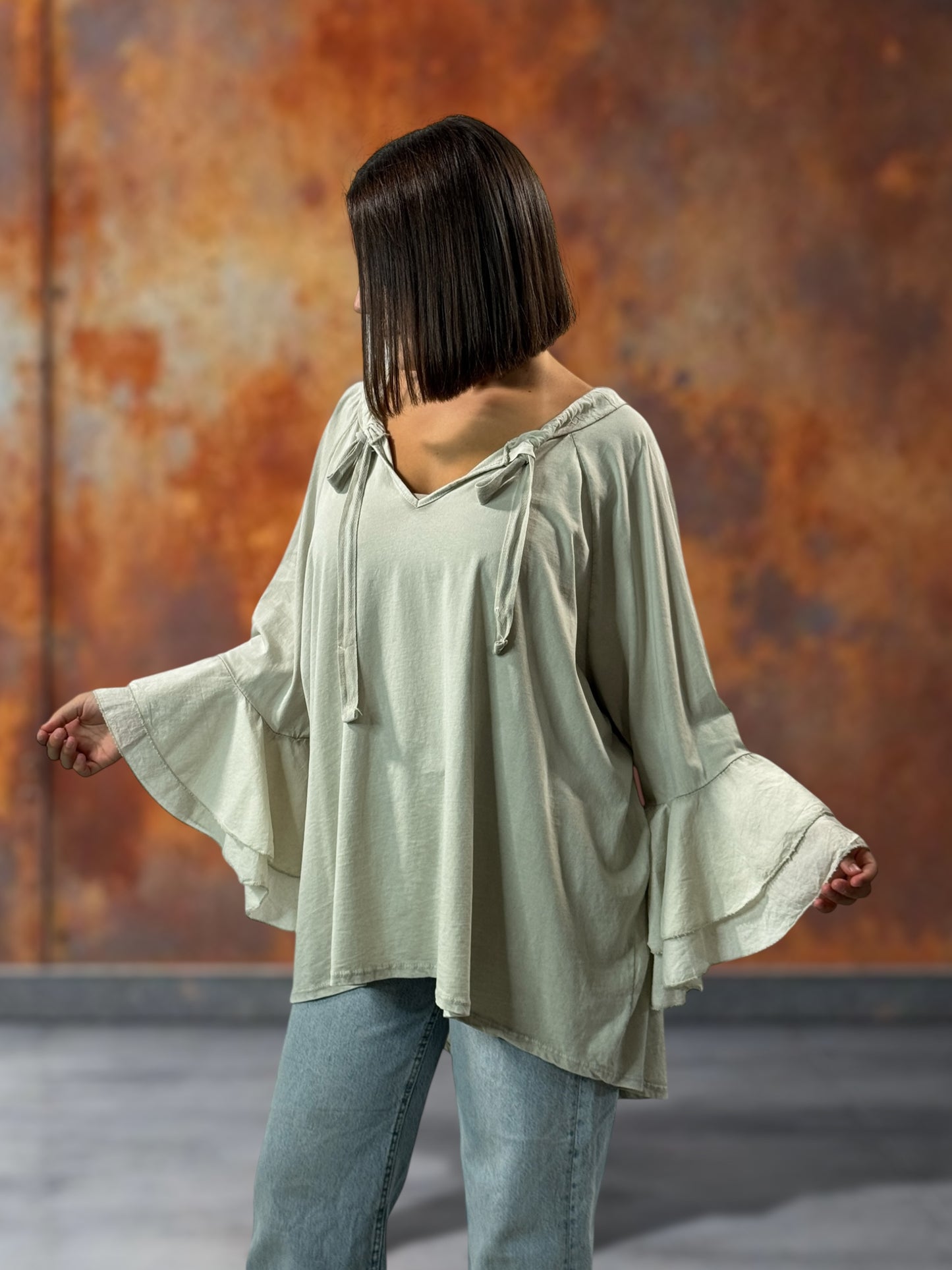 EMILIE - BLOUSE BEIGE EN COTON OVERSIZE JUSQU'A LA TAILLE 52