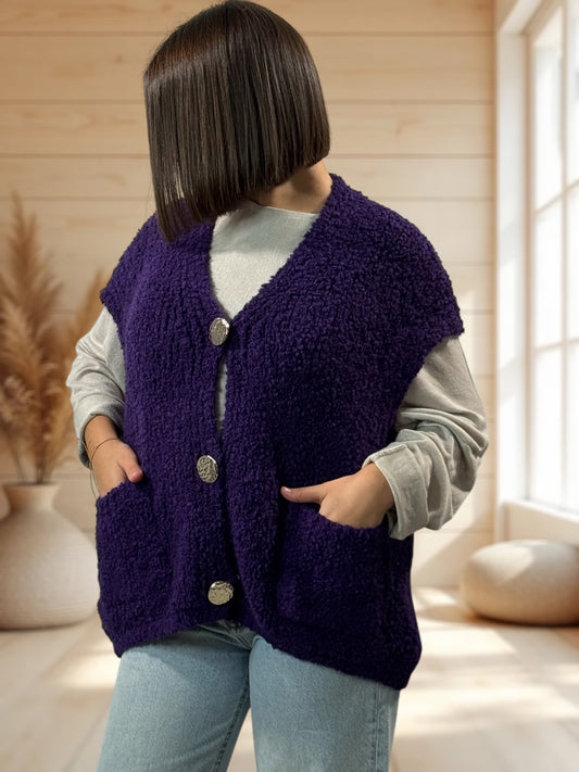 NICO - GILET VIOLET SANS MANCHES 2 POCHES JUSQU'A LA TAILLE 56