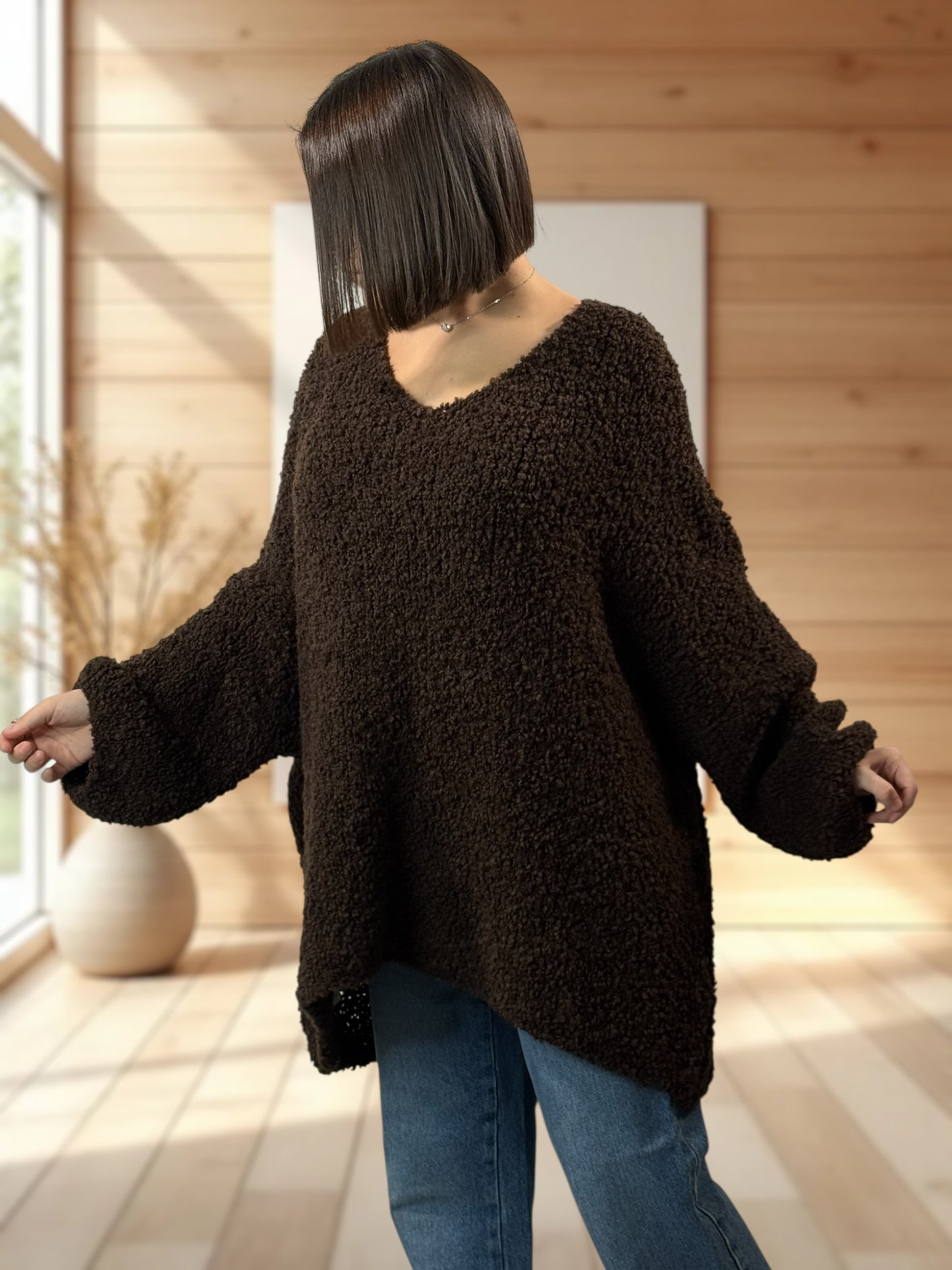 LAETITIA - PULL MARRON OVERSIZE JUSQU'A LA TAILLE 58
