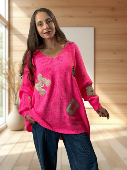 JAMES - PULL OVERSIZE FUCHSIA JUSQU'A LA TAILLE 56