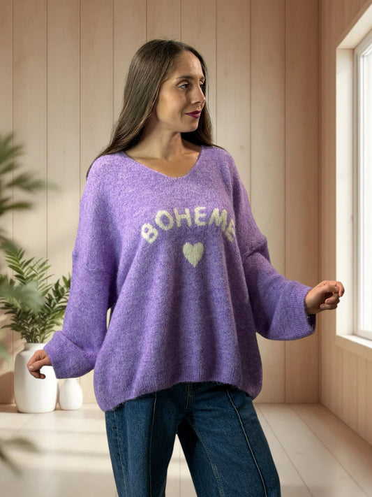 CLAUDIO - PULL LILAS LOGO BOHEME JUSQU'A LA TAILLE 54/56