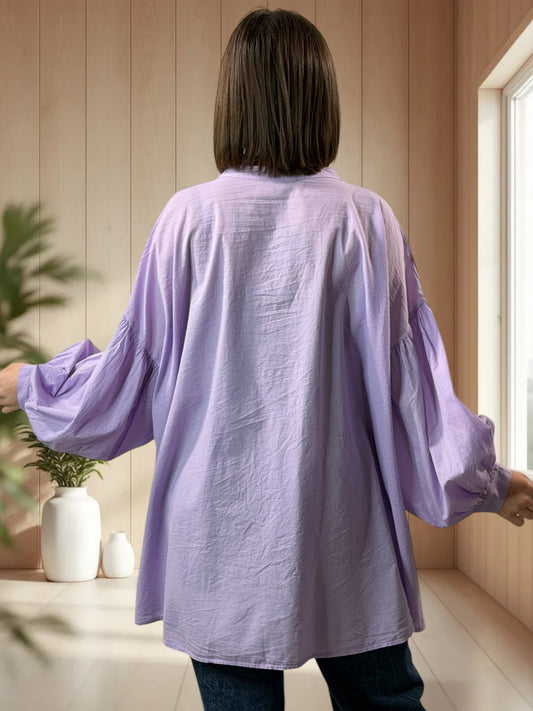 MADDY  - BLOUSE LILAS EN COTON JUSQU'A LA TAILLE 50/52