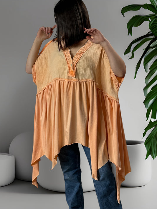 LOUNA - TUNIQUE ORANGE ASYMETRIQUE JUSQU'A LA TAILLE 54/56