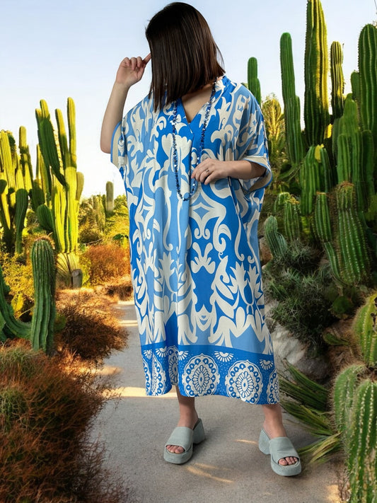 LALY - ROBE OVERSIZE MOTIF BLEU JUSQU'A LA TAILLE 54
